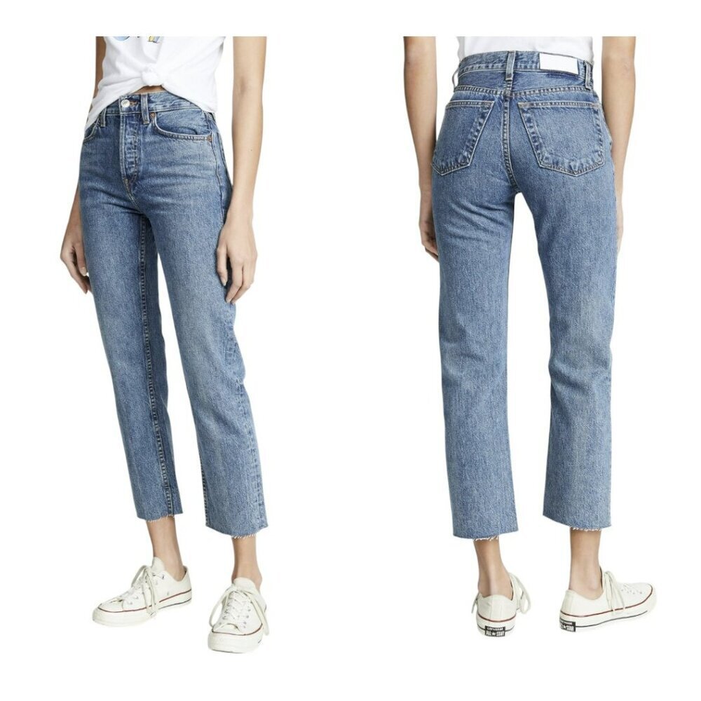 Re/Done Womens Size 28 Denim High Rise Comfort Stretch Cropped Straight Leg Jean